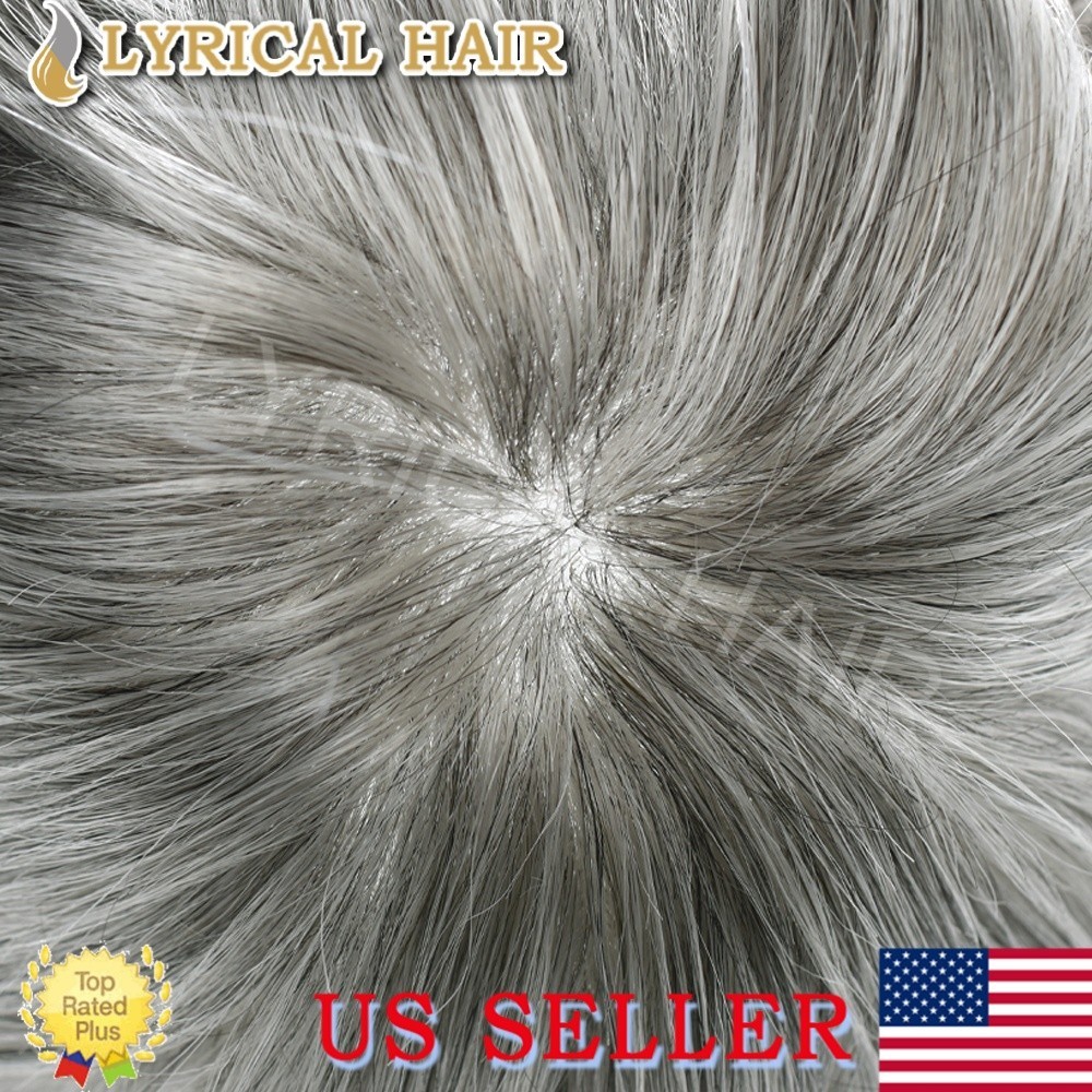 Mens Toupee All Poly Skin PU Human Hair Piece Black Brown Grey Replacement Wigs