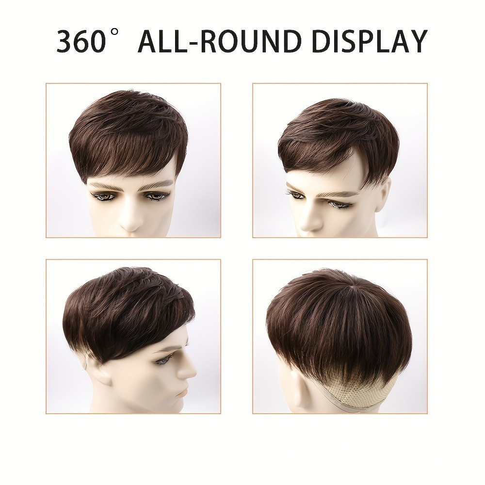 Short Straight Hair Topper Hairpiece Clip in 100% Remy Human Hair Toupee For Men