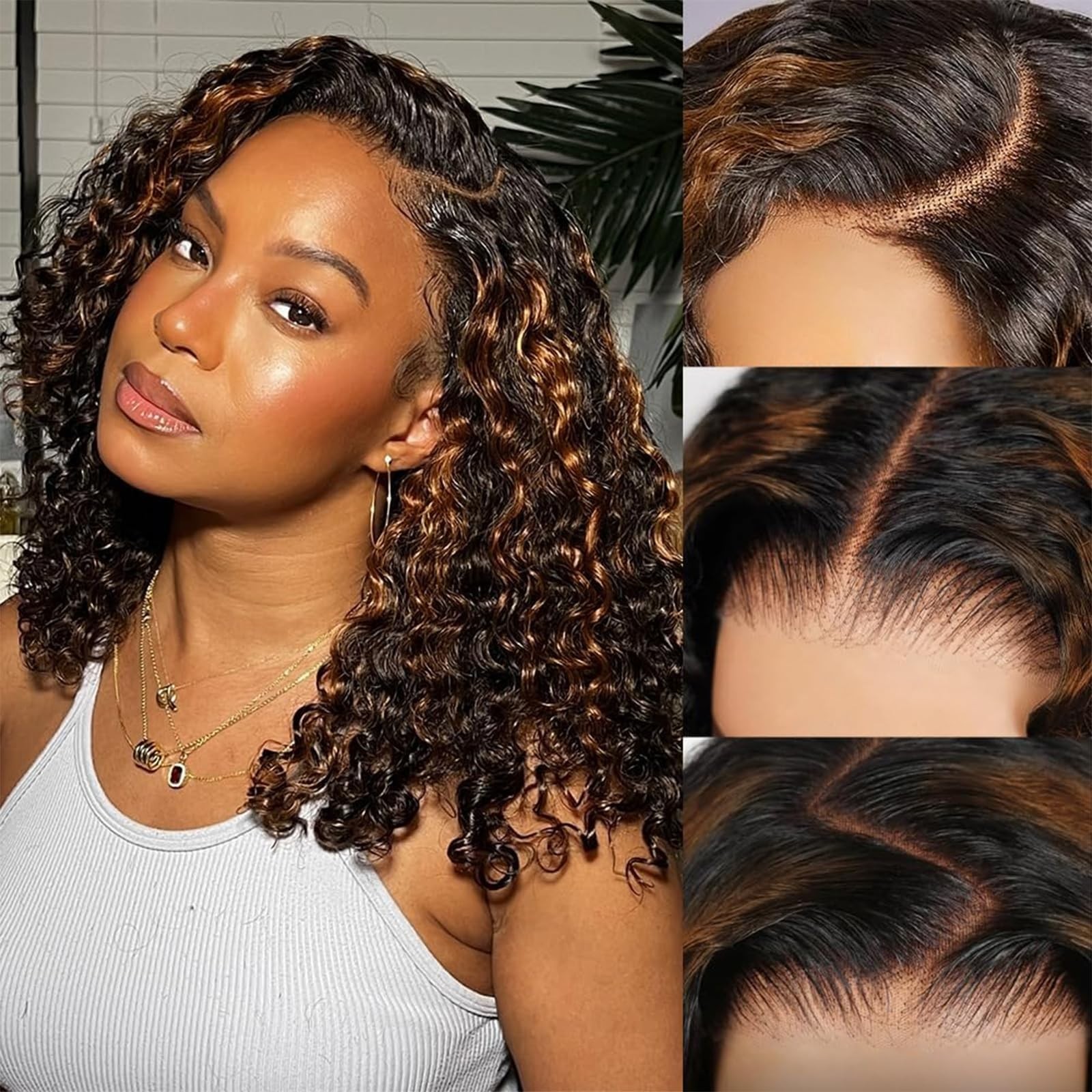 7×5 Water Wave Human Hair Wig 180 Density, Glueless, Pre Plucked, Ombre, HD Lace
