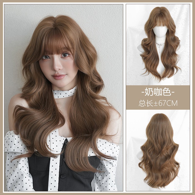 Asian Style Long Layered Curly Full Wig Heat Resistant Synthetic Fiber