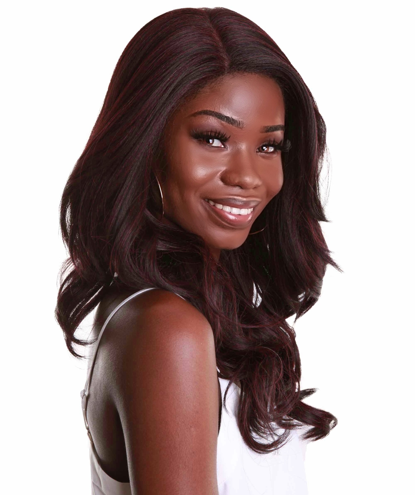 LUXLUXE Cleo Wavy 21 in 4X4 Hand Tied Lace Front Wig, Deep Red and Black Blend