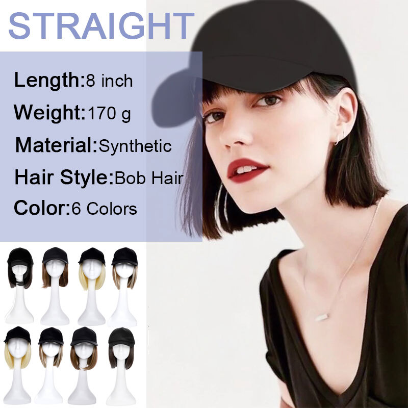 Cap with Hair Attached For Women Wig Hat with Hair Short Bob Style Synthetic US