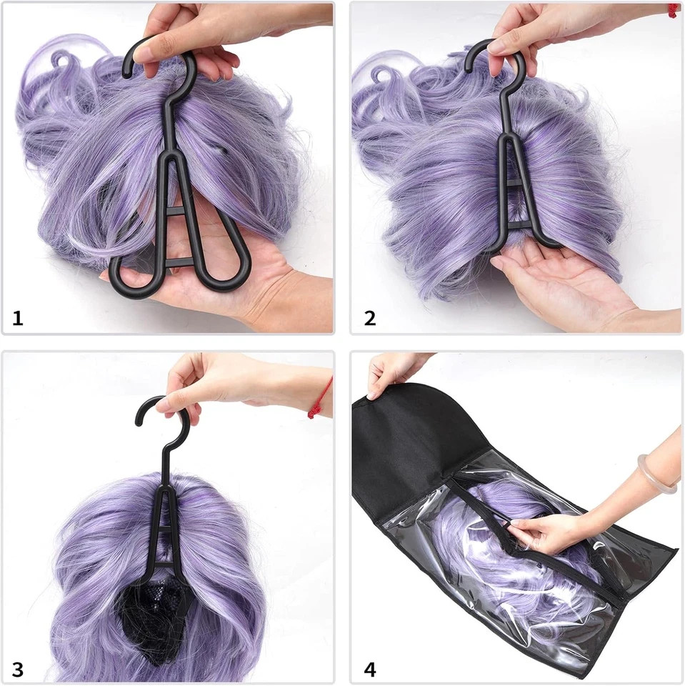 6-Pack Hair Extension Holder – Wig Storage Bags with Hanger for Multiple Wigs, D