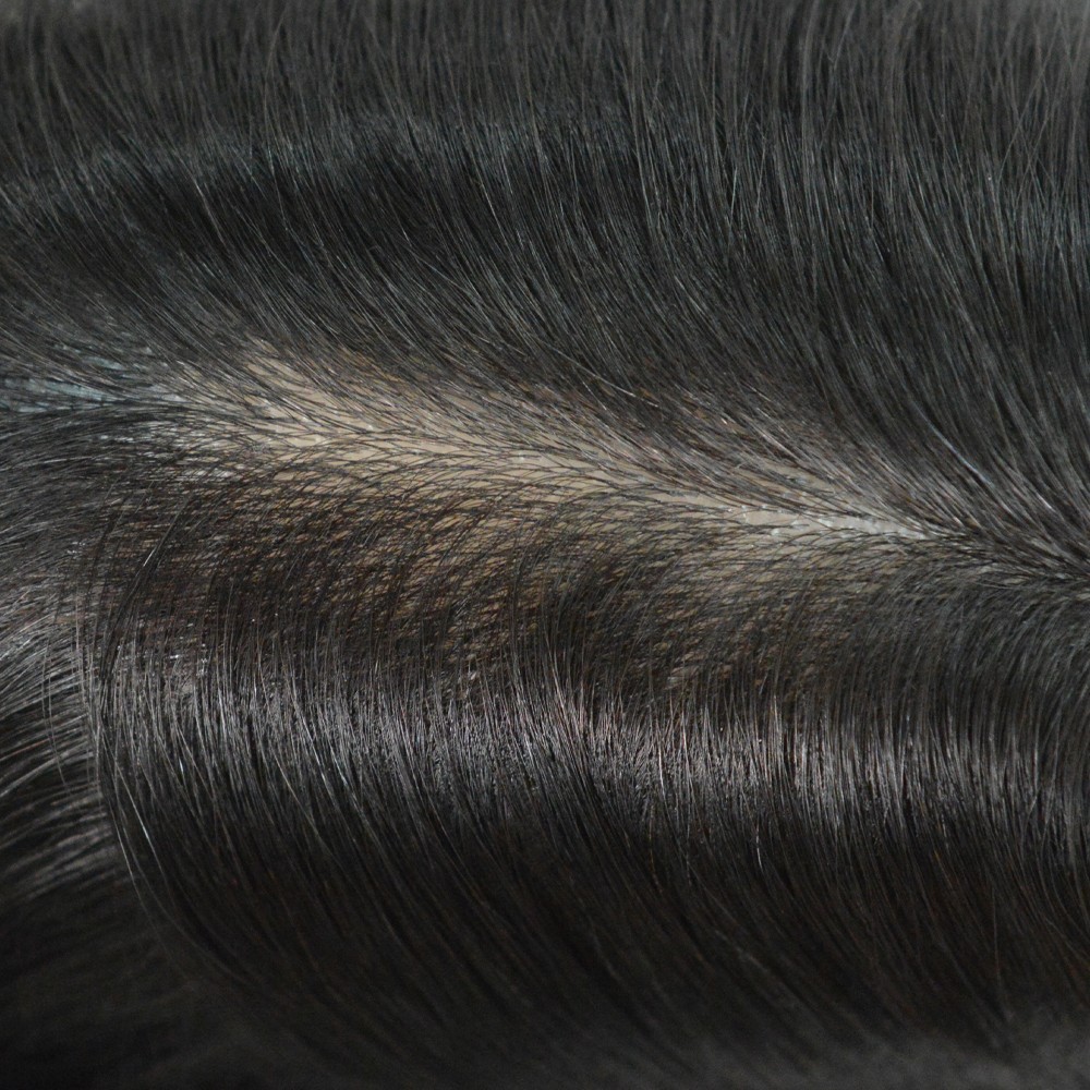 Mens Toupee Full Poly Skin Injected PU Human Hair System Replacement Wig for Men