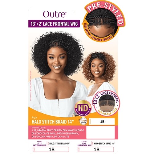 Braided Curly style 13″x2″ Lace frontal wig – HALO STITCH BRAIDs 14″