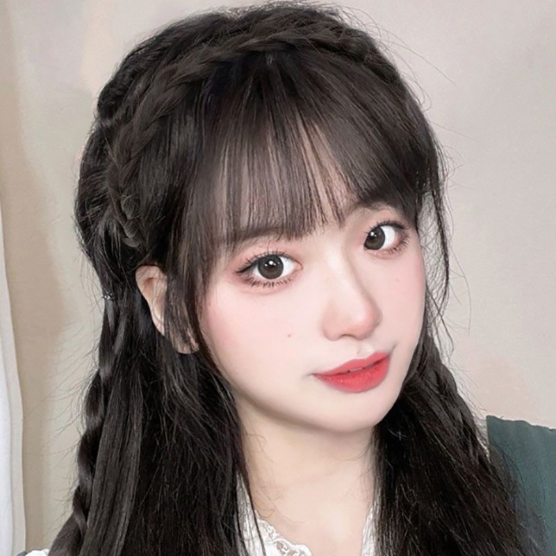 Synthetic Fake Bangs Hair Neat Fringe Bands Women Double Row Braids Headband