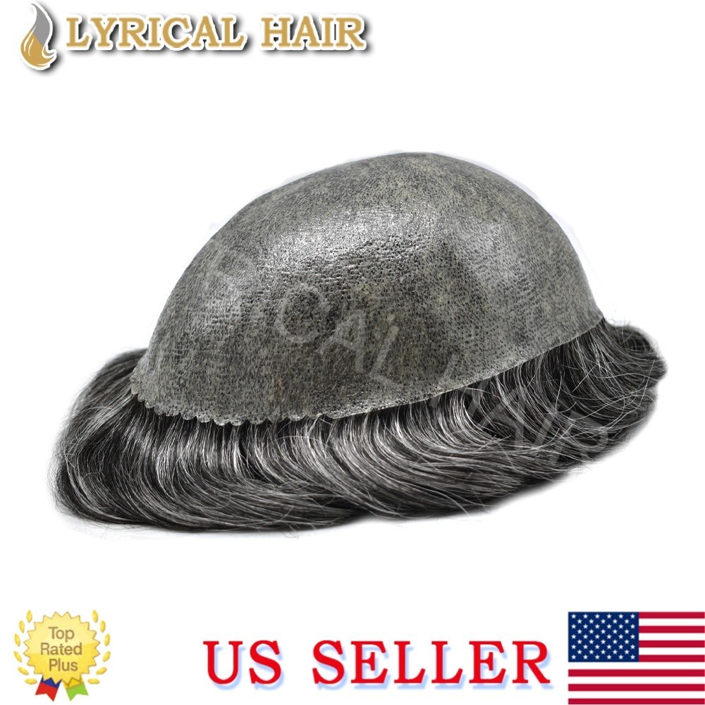 Lyrical Hair Full PU Mens Toupee Hairpieces 0.10mm Injection Human Hair System