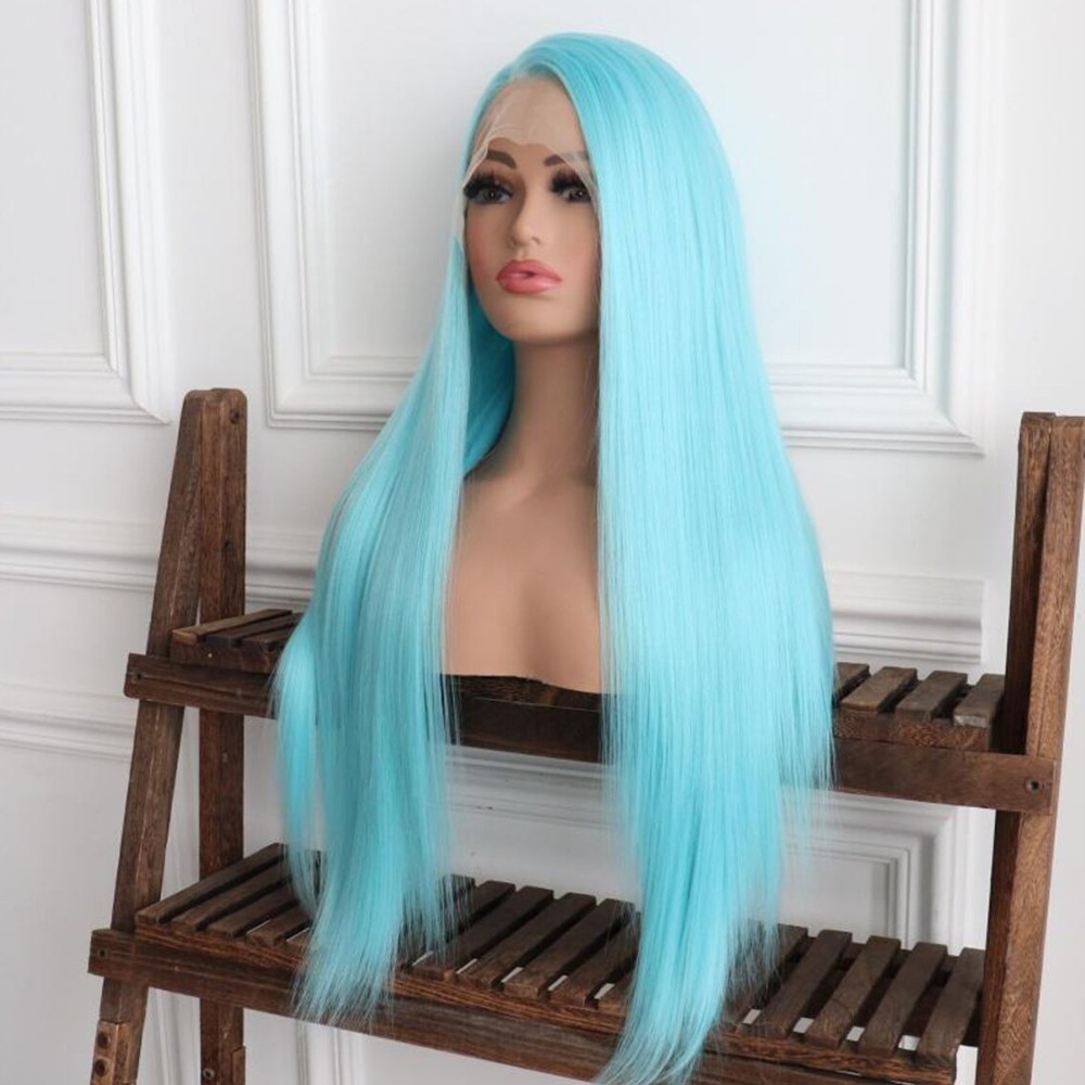 Light Blue Hair Lace Front Wigs 13×4 Straight Women Party Heat Resistant Fiber