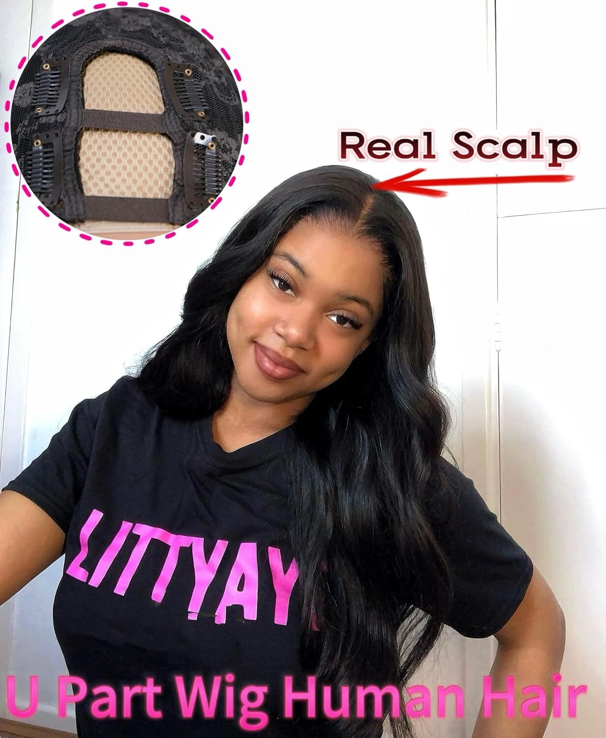 18 Inch U Part Body Wave Wig Human Hair Glueless No Sew In 180% Density