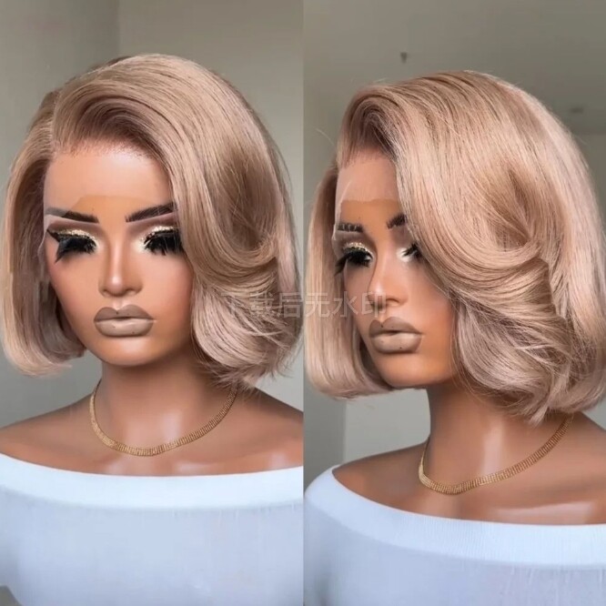 Ash Blonde Side Part Layered Bob Human Hair Wig 13×4 Lace Front Wig