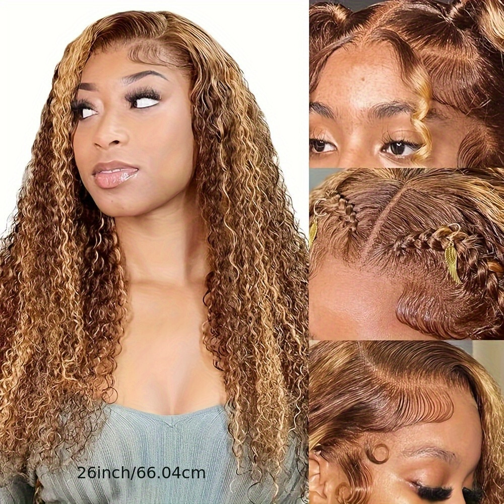 Brown Blonde Ombre Highlights Hair Lace Front Wigs Long Loose Curly Women Party