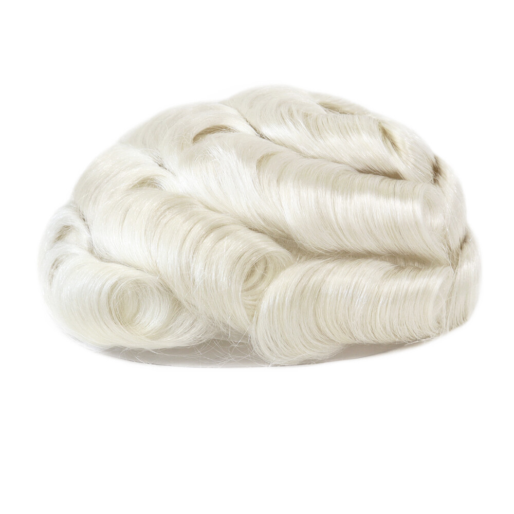 Toupee Mens Human Hair Thin Skin PU Hairpieces System Replecement Natural White