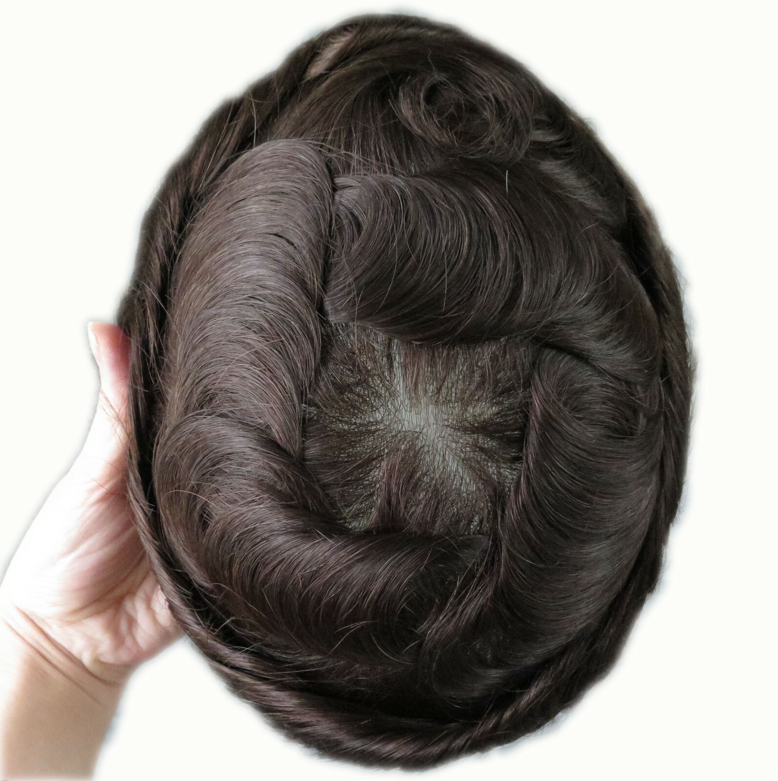 Mens Toupee Human Hair Replacement System Super Thin Skin V-looped Hairpieces #2