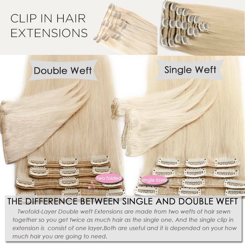 200g Double Weft Clip In 100% Remy Human Hair Extensions Thick Full Head US R03