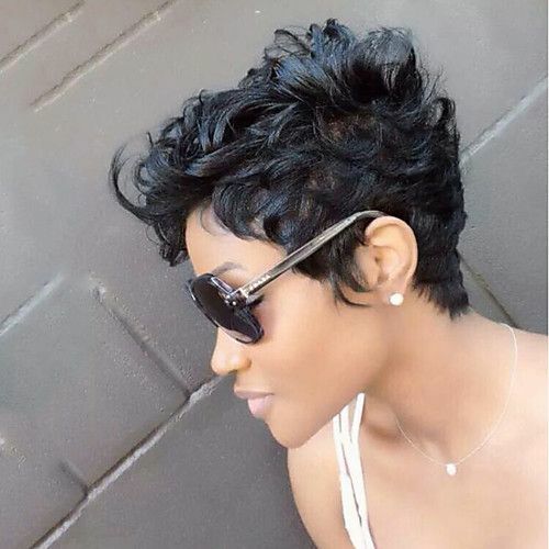 Short Black Curly Wig Pixie Cut Human Hair Wigs No Lace Glueless Wave Wig Soft
