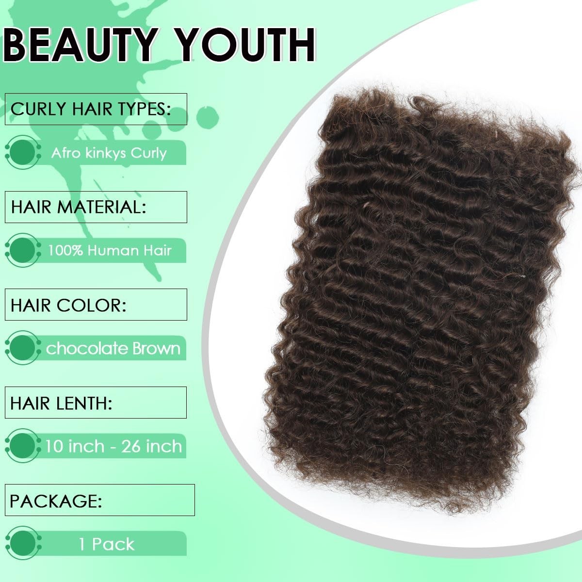 26″ Afro Kinky Bulk Human Hair for Dreadlock Extensions & Repair – Medium Brown,
