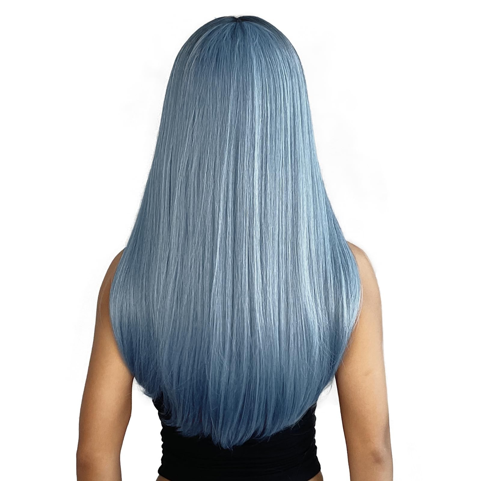 Ombre Blue Wig with Bangs Long Straight Mixed Blue Wigs for Women Cosplay Wig…