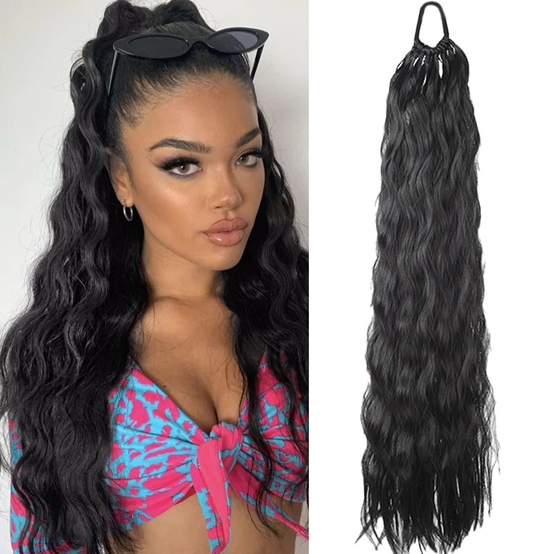 Elastic Tie Synthetic Long Curly Wavy Ponytail Extensions Women Hairpiece Daily