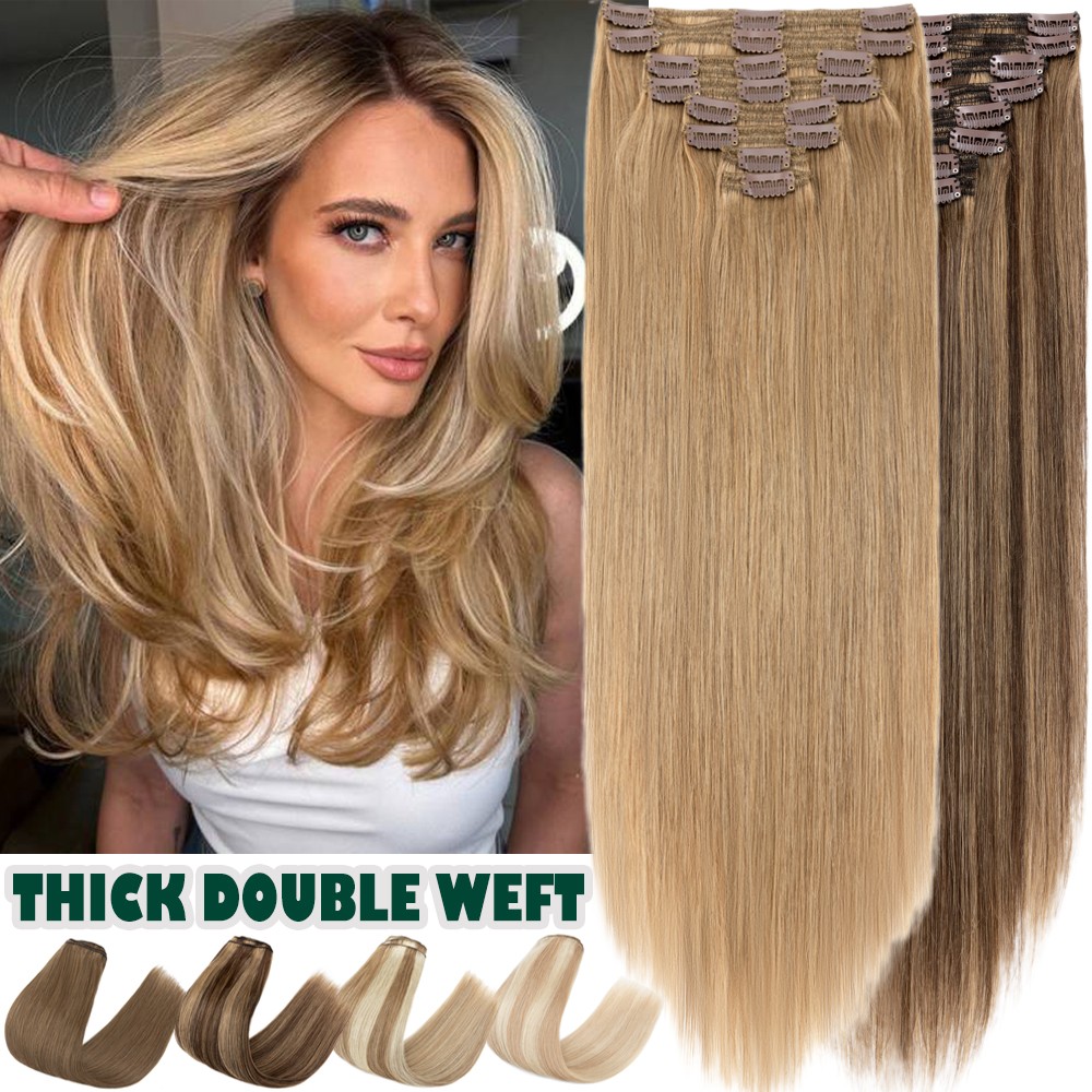 140G++ THICK Double Weft Clip In 100% Remy Human Hair Extensions Full Head Ombre