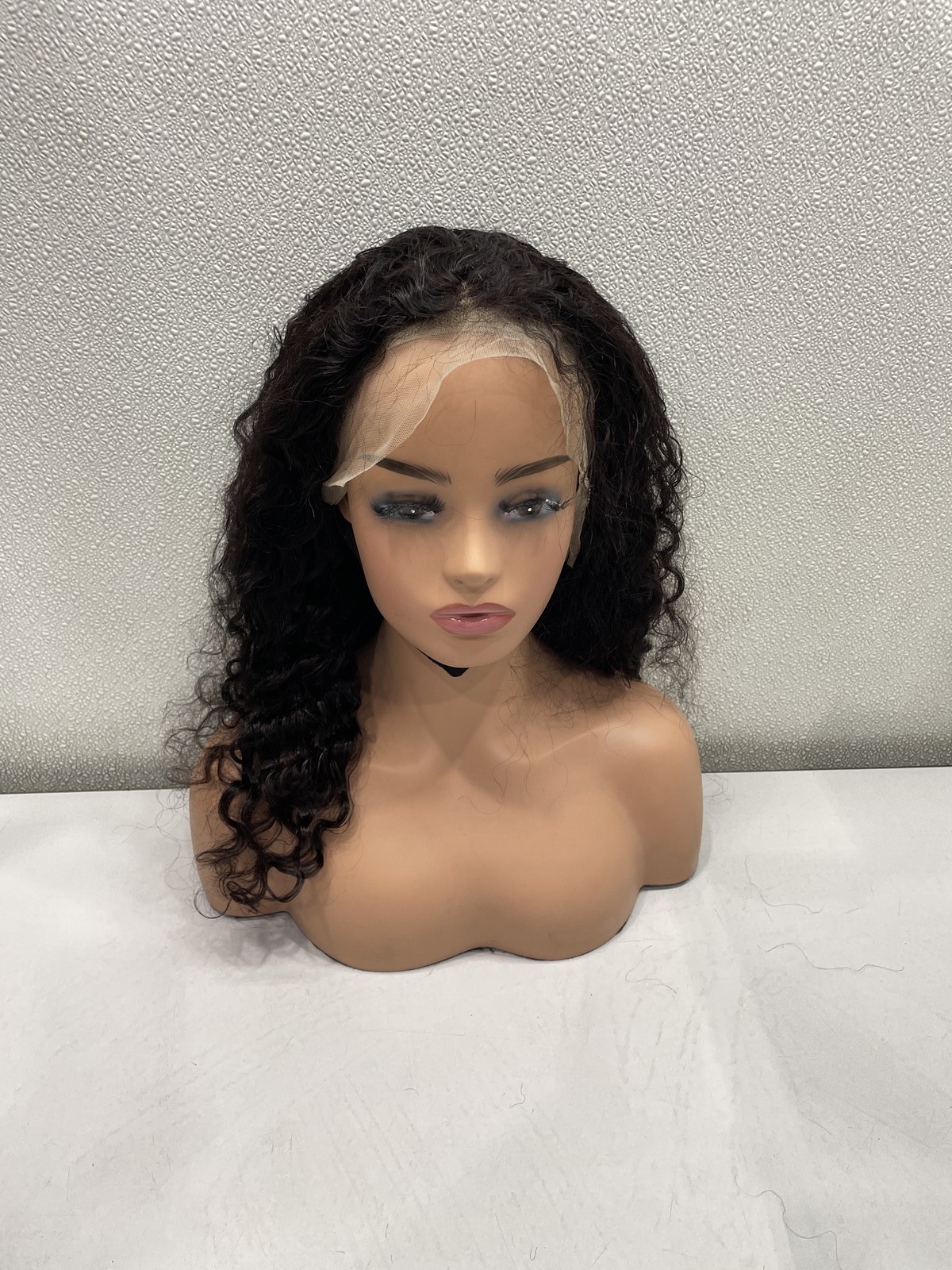Natural Black Deep Wave Human Hair Blend 13×4 Lace Front 180% Density Wig, 18″