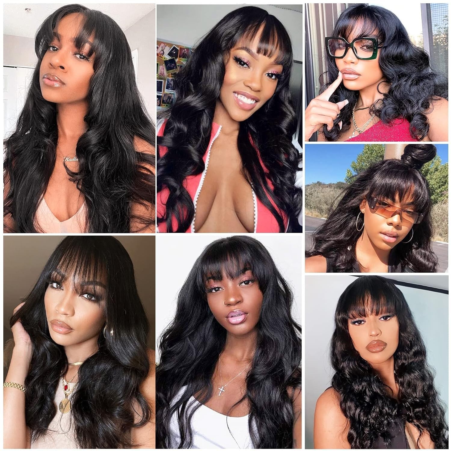 Human Hair Wigswith Bangs Body Wave Wig Glueless Machine Made Wig with Bang