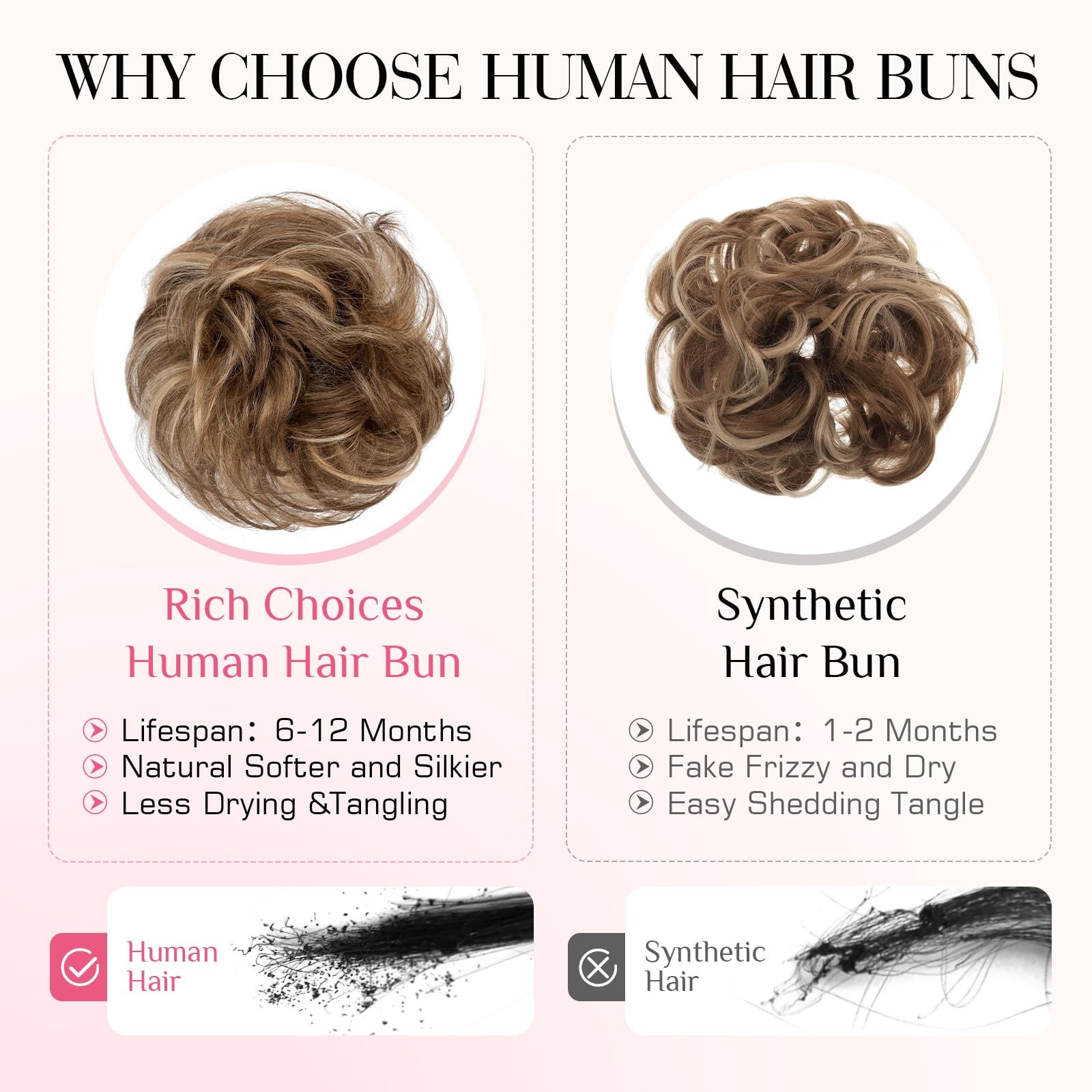 Claw Clip Messy Bun Hair Piece 100% Real Human Hair #4P27 Medium Brown Mix