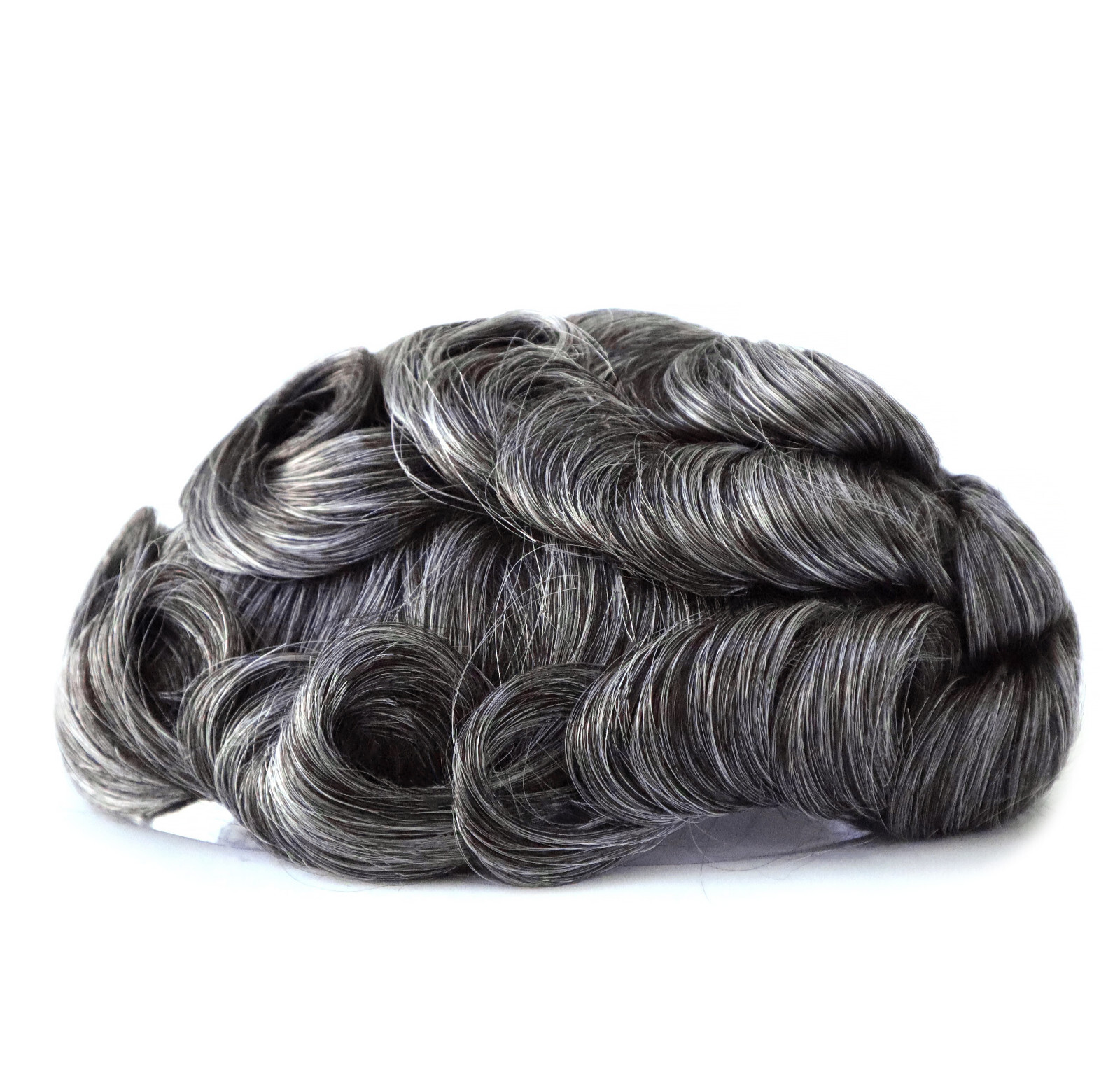 Mens Toupee Human Hair Replacement System Unit 08mm Thin Skin V Hair Piece #1B50