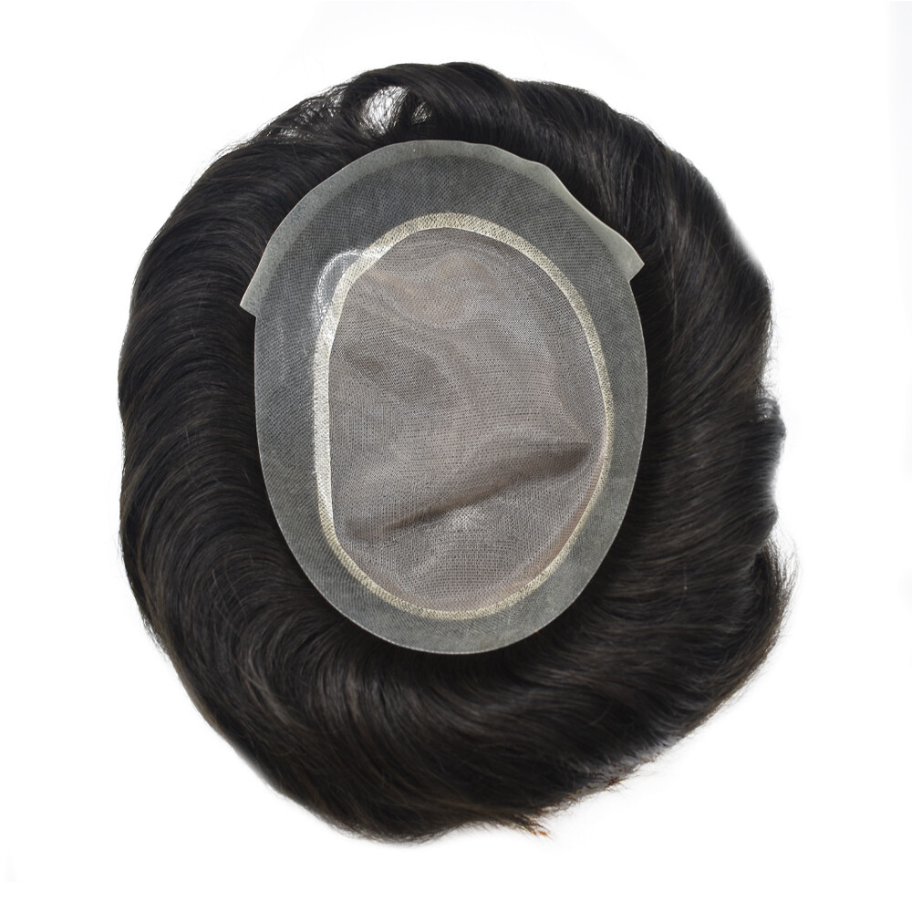 Mens Toupee Hairpiece Fine Mono Poly Human Hair Replacement System Wigs for Men