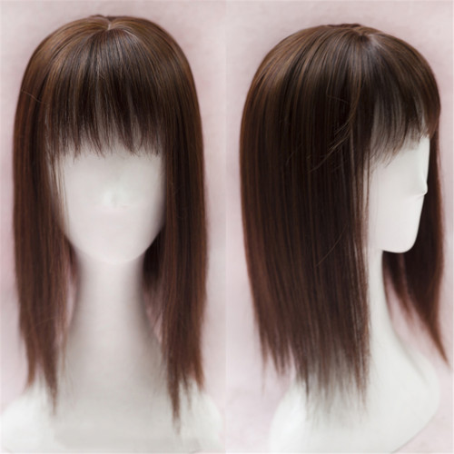 Mono Hairpiece/Toupee Replacement Women Top Synthetic Hair Topper With Bang