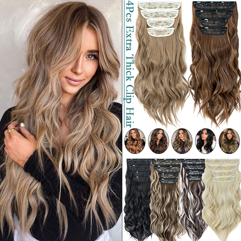 Thick Double Weft Clip In Real As Human Hair Extensions Full Head Highlight US