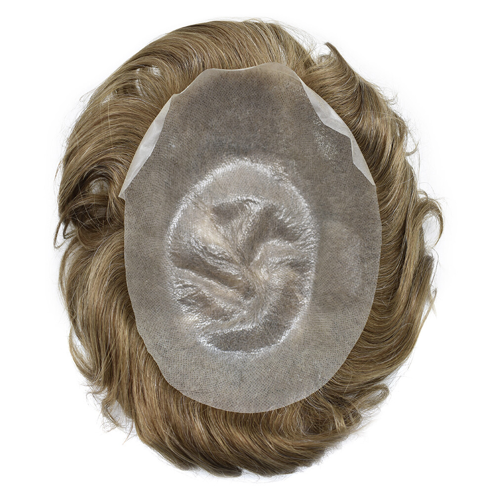 Thin Skin Mens Toupee Human Hair Replacement System V-Loop Poly Pu