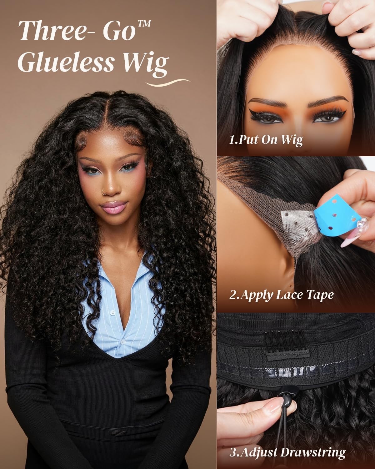 13×6 Deep Wave Lace Front Wig – 210% Density, Glueless, Pre-Plucked, 20″ Water W