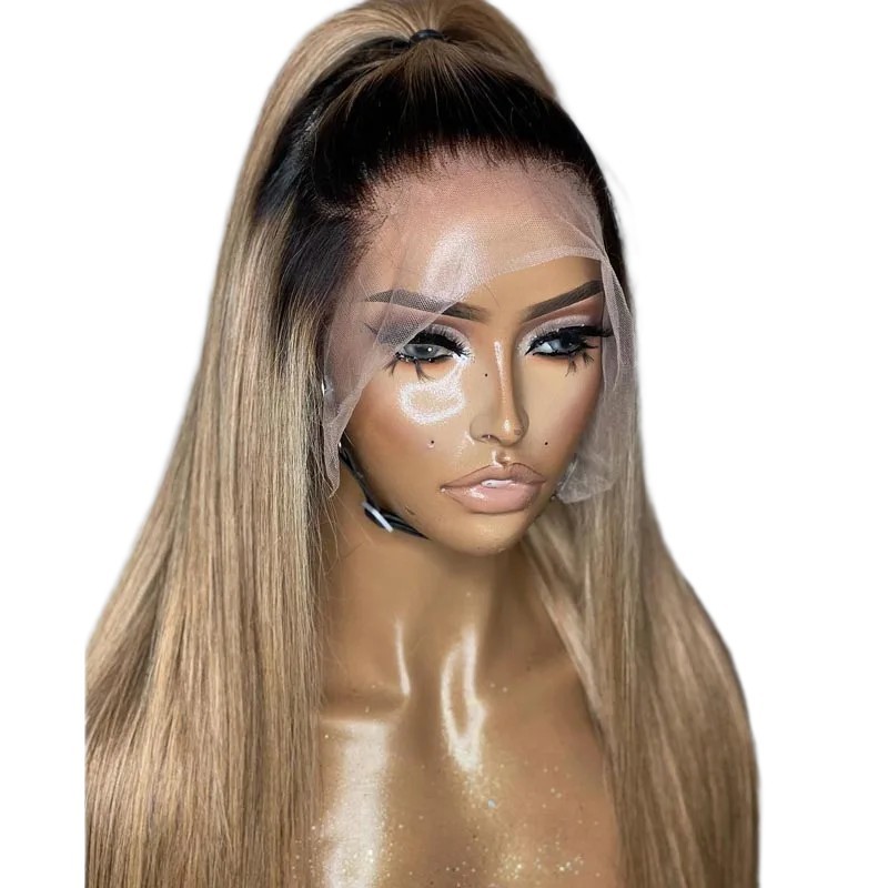 Lace Front Wig Long Straight Pre Plucked Highlight blonde Heat Resistant Hair