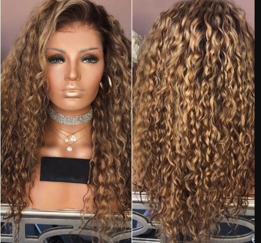 Women’s Curly Wavy Chest Long Wigs Blonde Brown Synthetic Medium length Hair US