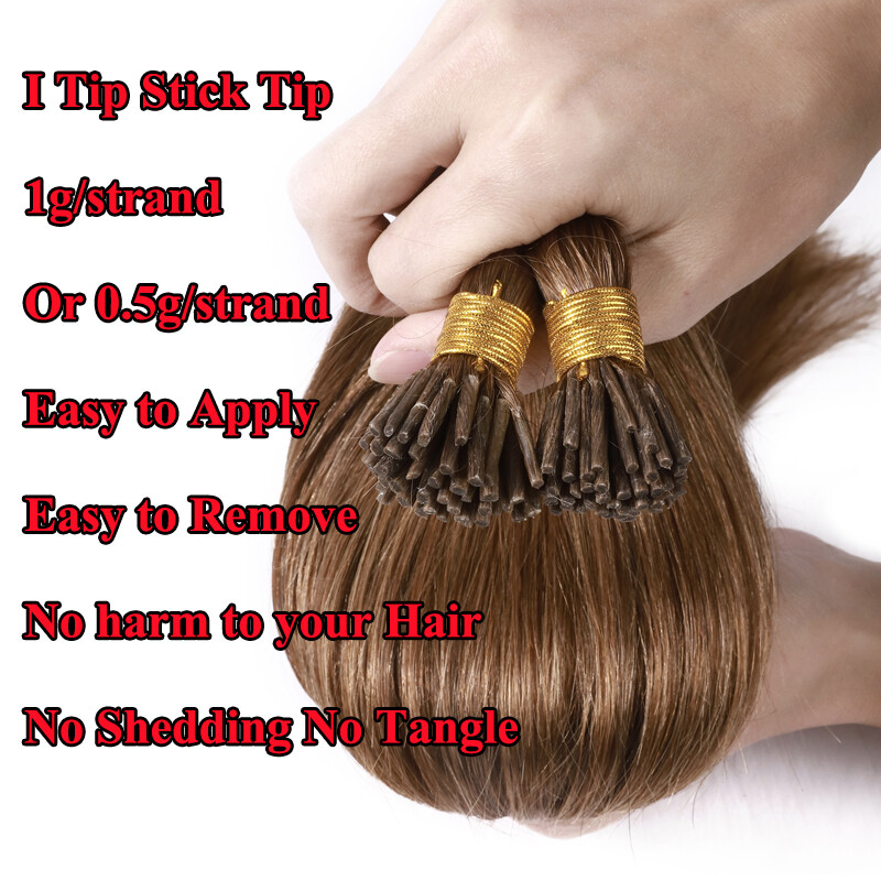 200 Strands Stick I-Tip 100% Real Human Hair Extensions Micro Ring Beads 100g US