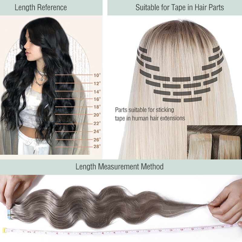 Body Wave Thick Tape In Skin Weft 100% Remy Human Hair Extensions Full Head 150g