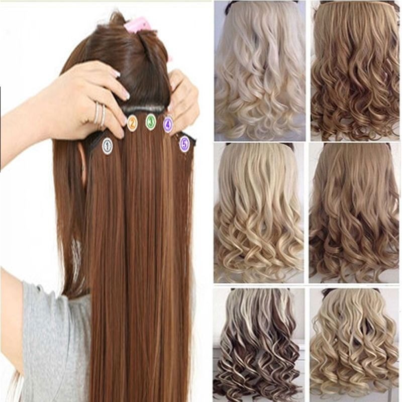 Real Thick AS Human Hair 1Piece Full Head Clip In Hair Extensions Straight Wavy