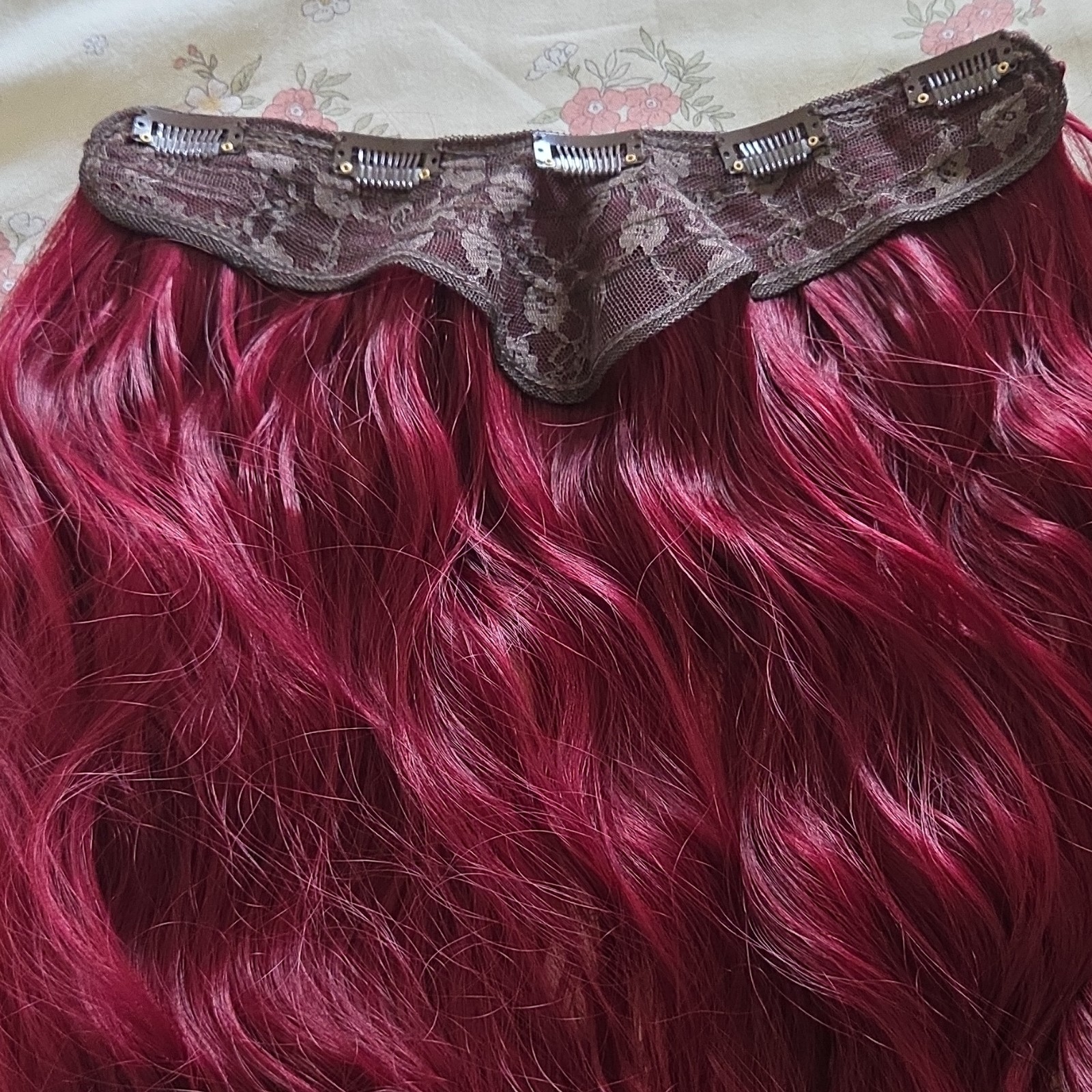 Clip-In Wavy Burgundy Synthetic Hair Extension 24 in