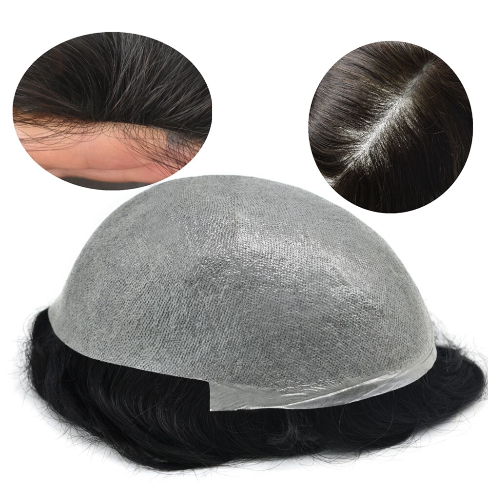 Mens Toupee Human Hair Piece Ultra Thin Skin V-Loop Men Hair Replacement System