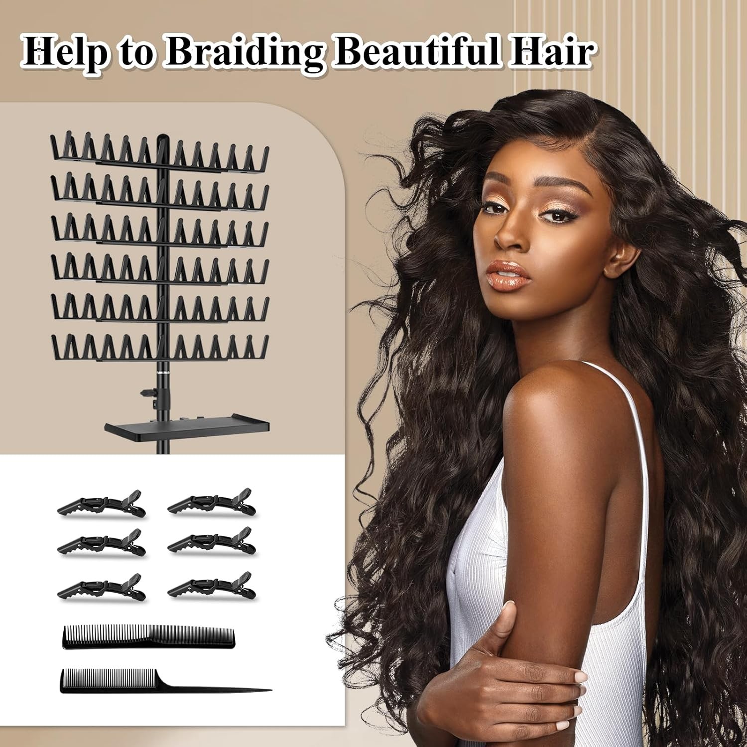 Braiding Rack 144 Pegs Height Adjustable Hair Extension Stand Tray 2-Side