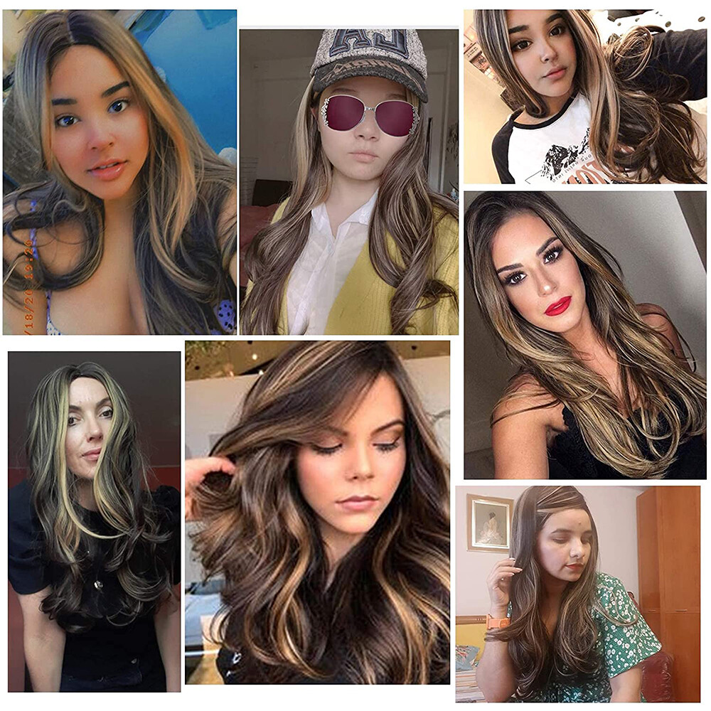 Full Wig Long Curly Straight Wavy Synthetic Hair With Blonde Wigs For Women