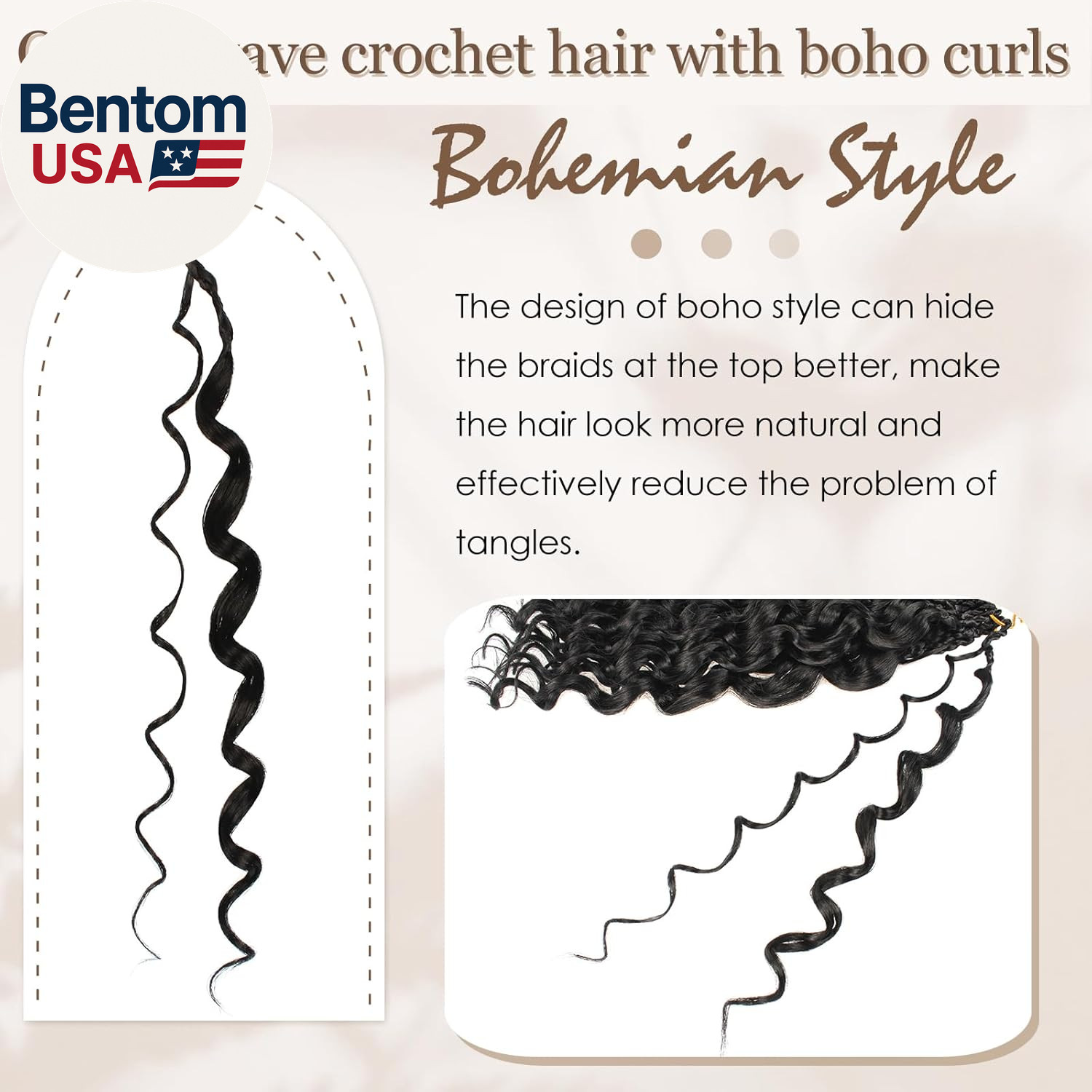 14 Inch 8 Packs Pre Looped Ocean Wave Crochet Hair Boho Ocean Deep Water Wave Be