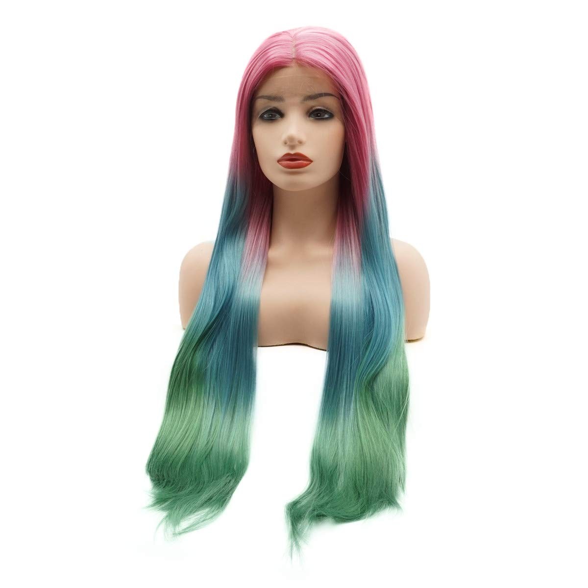 Hair Straight Super Long 28inch Rose Red Root Blue Green Ombre Heavy Density …