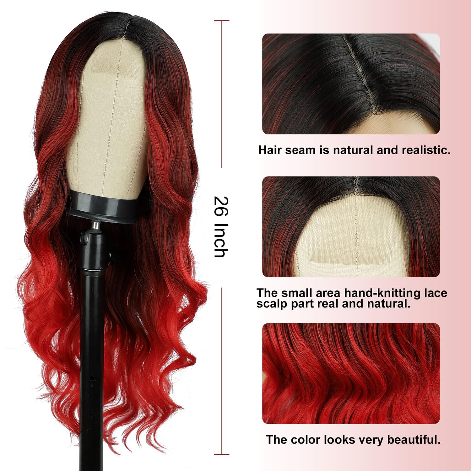 Red Wavy Wig 26 Inch Long Red Ombre Wigs for Women Ombre Red Middle Part Wig …
