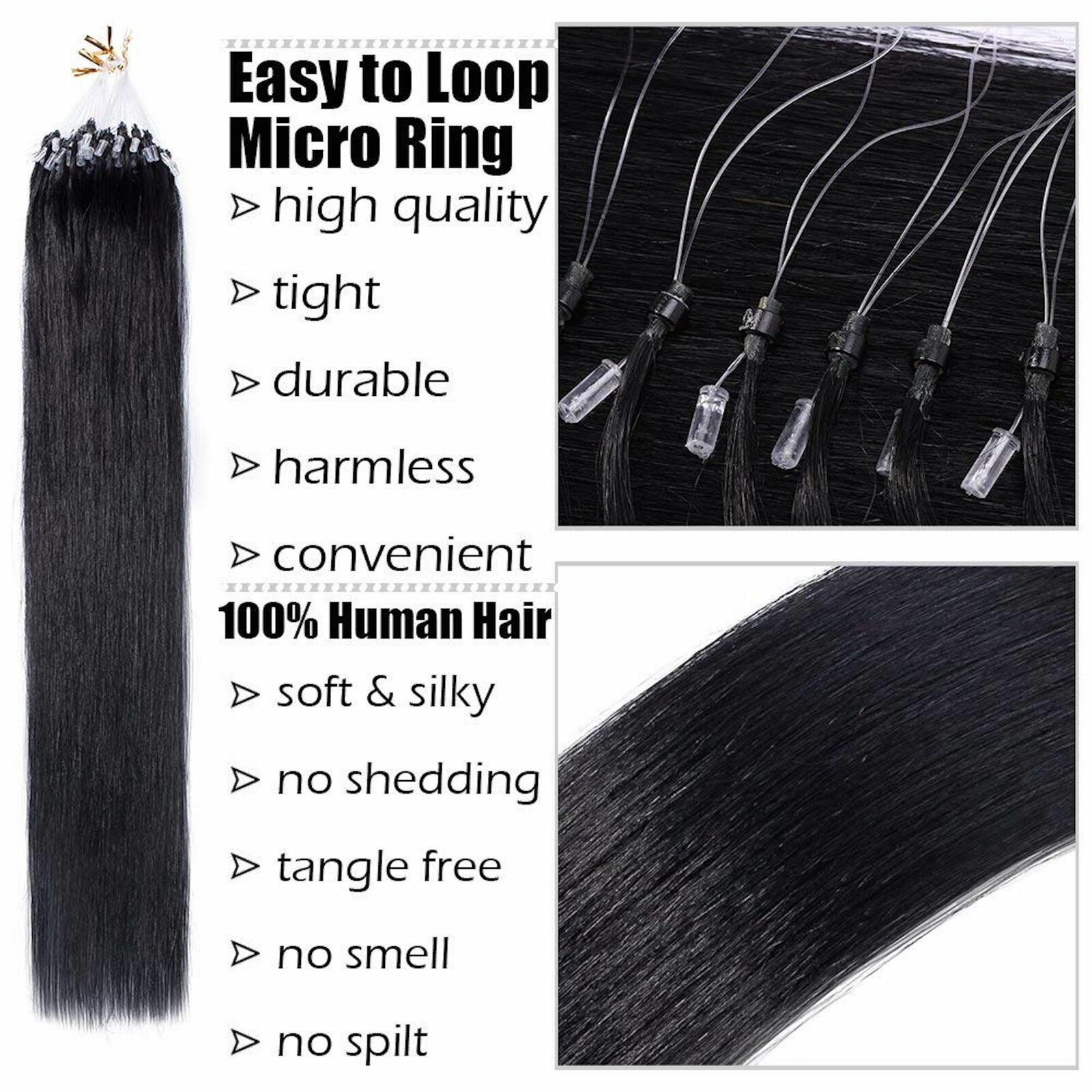 Micro Ring Loop Link Silicone Micro Beads Tip Hair Extensions100%Real Human Hair