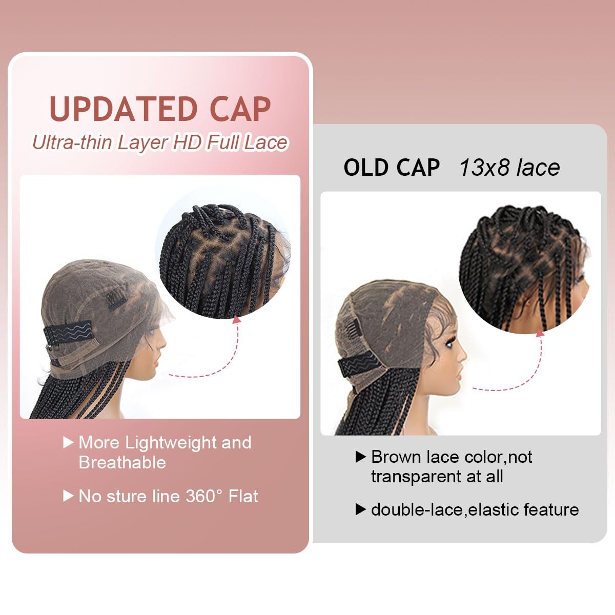 36 Inch Full Lace Braided Wigs for Black Women, 360° HD Single-layer Square Knot