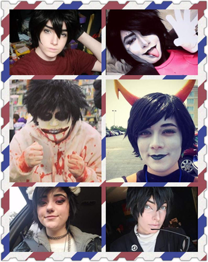 Short Black Cosplay Wig Spiky Fluffy Heat Resistant Synthetic Hair Emo