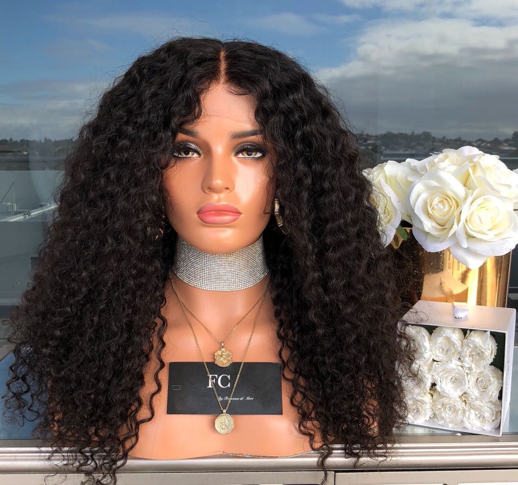 Long Curly Natural Black Lace Front Human Hair Blend Wigs Heat Ok Women Fashion