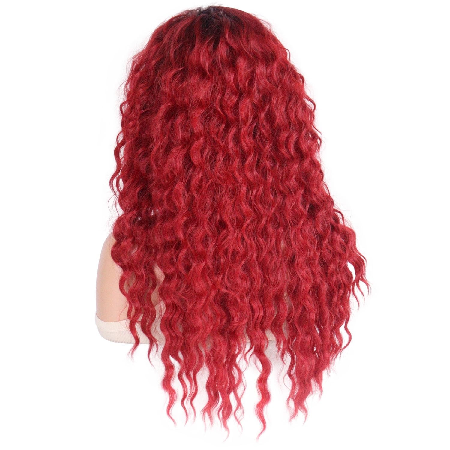 26″ Long Red Wig Curly 80s Women Bouncy Layered Ombre Black Roots Synthetic