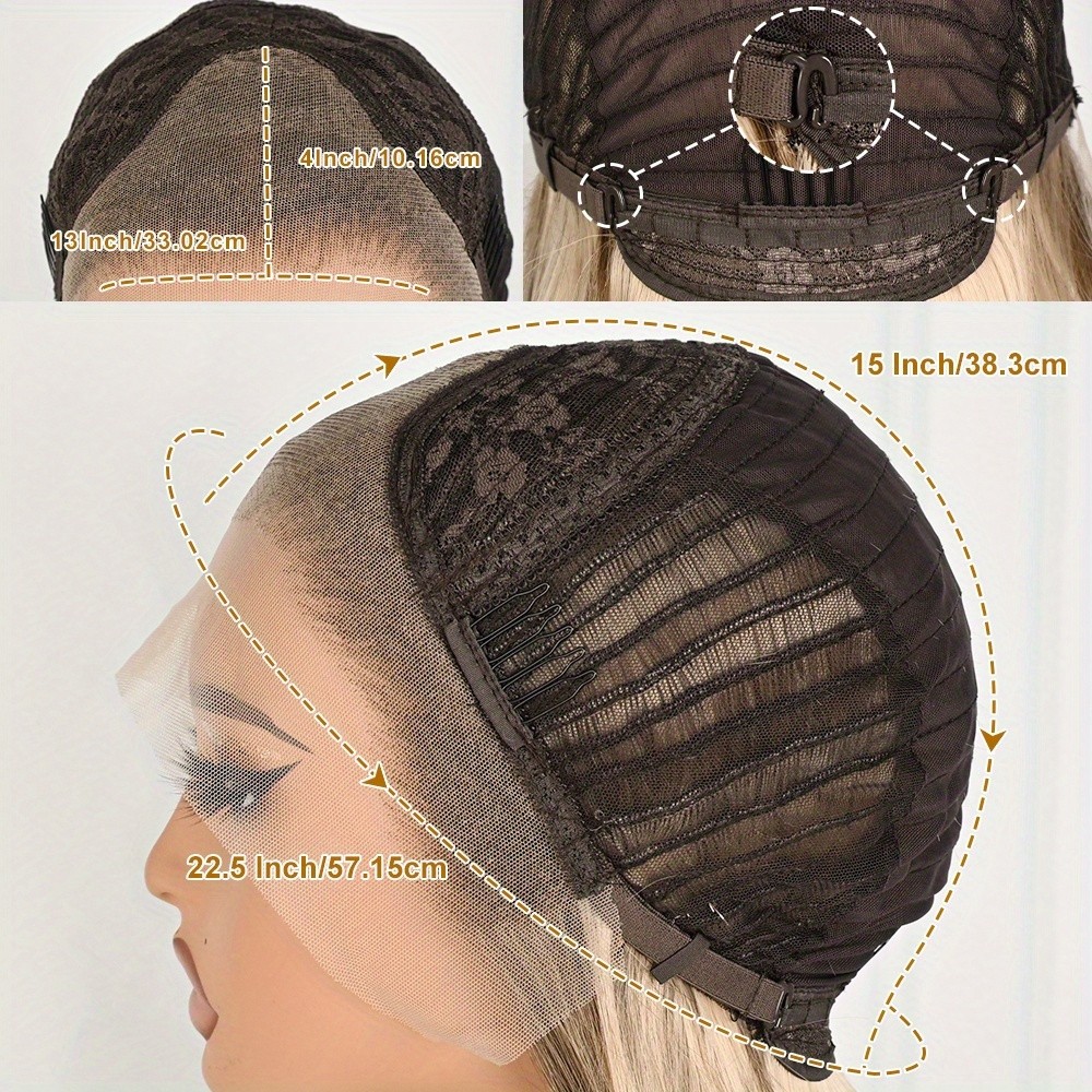 13×4 Synthetic Blonde Hair Ombre Light Ash Blonde Straight Short Bob Wigs Women